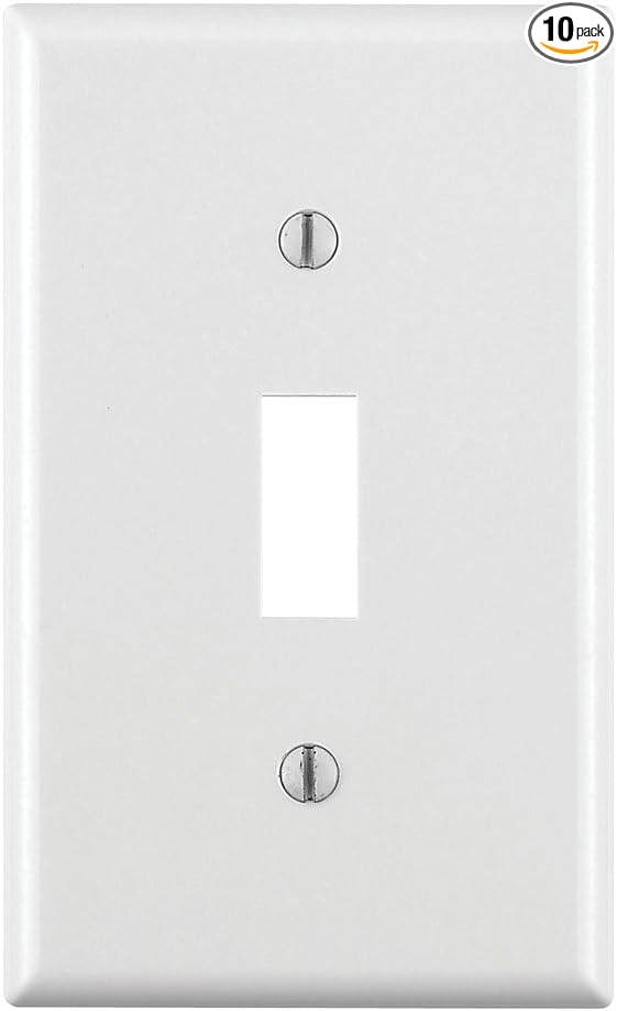 Leviton 1-Gang Toggle Device Switch Wallplate, Standard Size, Thermoset, Device Mount (10 Pack), 88001-WMP, White