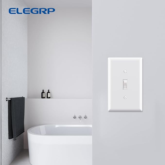 ELEGRP 1-Gang Mid Size Toggle Switch Covers, Light Switch Wall Plate, Unbreakable Polycarbonate Replacement Faceplates Covers, UL Listed, Color-matched Screws Included (2 Pack, Glossy White)