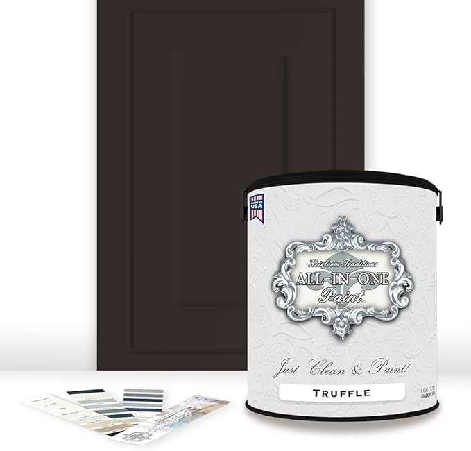 ALL-IN-ONE Paint by Heirloom Traditions, Truffle (Warm Dark Brown), Gallon - Durable cabinet and furniture paint. Built in primer and top coat, no sanding needed. Includes our 30 featured color card.