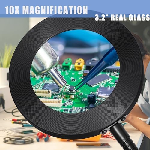Magnetic Helping Hands Soldering Station with 4 Magnetic Pillars PCB Holder, Magnifying Glass with light, Magnifier with Extra Hand Tool for Electronic Repair Soldering Jewelry Crafts