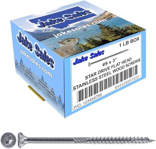 Jake Sales #9 x 3 Silver Star Stainless Steel Wood Screw Torx/Star Drive Head - Grade 300 Series Stainless Steel Torx/Star Drive Wood Screws - CASE Qty 42 Boxes 3,528 Screws