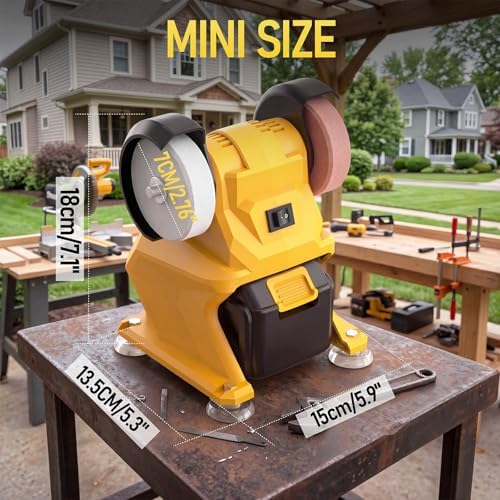 Mini Bench Grinder, Cordless Grinder Compatible with Dewalt 20V Battery (No Battery), Dual 3'' Grinding Wheels with Safety Guard & Non-slip Base for Sharpening Knives, Drills and Steel Rust Removal
