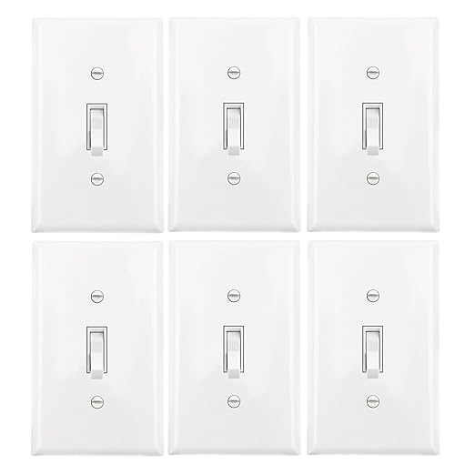 Baomain 6-Pack 15 Amp Toggle Light Switch with Wall Plate, Single Pole, Residential/Commercial Grade, On/Off Switch, Glossy White, UL Certified