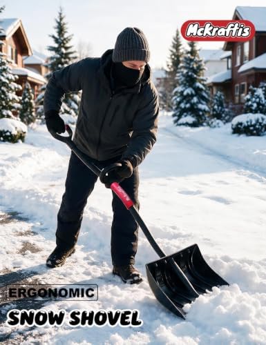 Ergonomic Snow Shovel with Assist Grip for Driveway; D-Grip