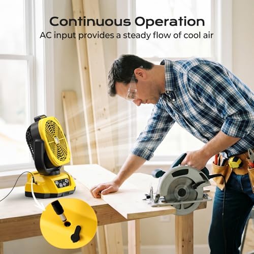 Battery Operated Fan for Dewalt 20V Max battery, Camping Fan with USB A/C & LED Lights, 4 Speeds & Remote Control, Portable/Cordless/Battery Powered fan, for Outside, Jobsite (Battery Not Included)