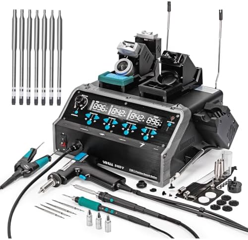 YIHUA 948D V 5-IN-1 Micro Soldering Hot Air Rework Station with C210 Microsoldering Iron, Hot Tweezers Iron, Desoldering Tool, Hot Air Pencil, Suction Pen for BGA SMD Rework Under the Microscope