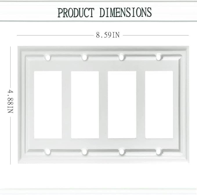 Wall Plates, Outlet Covers, Light Switch Plates, Decorator Light Switch Cover, Bamboo Fiber Material Wall Plate, Standard Size Wall Plates of various styles, White (4 Gang Decorator 1 Pack)