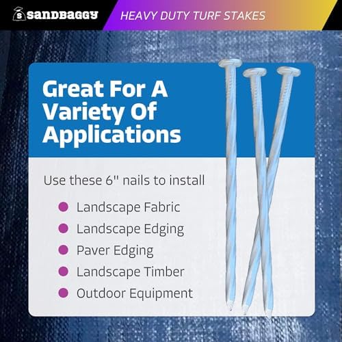 Sandbaggy 6" Heavy Duty Galvanized Artificial Turf Stakes - Spiral Landscape Nails - Ground Spikes/Pins - Synthetic Grass, Lawn, Edging, Weed Barrier Fabric, Garden (6 inch - Heavy Duty, 300, Count)