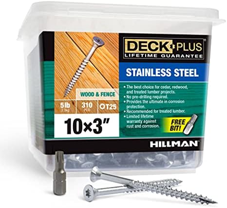 Deck Plus 3 Inch Epoxy Coated Exterior Wood and Fence Screws #10 x 3 Torx/Star Drive Included Coarse Thread, Outdoor Rust Resistant Decking Screw, Silver, 5lb Box, 310 Pieces | 48467