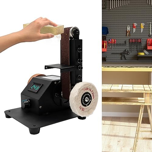 350W Electric Mini Belt Sander DIY Electric Belt Sander for Knife Making Upgrade Knife Sharpening Belt Sander with 10PCS Abrasive Belt for Wood Metal Knife