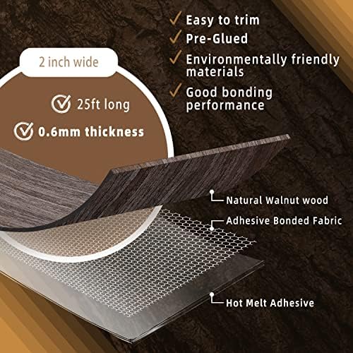 GSCIT Club Walnut Edge Banding, 2 inch x 25ft roll of Veneer Edge Banding Pre-glued Flexible, Wood Tape for Cabinet Repair Furniture