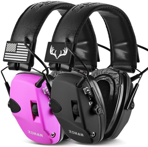 ZOHAN Safety Ear Protection with Gel Ear Pads, 4X Sound Amplification, Impact Hearing Protection 23dB NRR for Hunting, Range Use(Gel-Black+Purple)