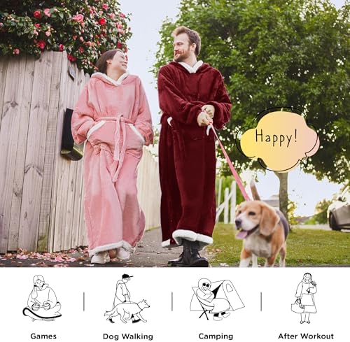 Bedsure Wearable Blanket Hoodie, Cozy Long Hooded Blanket Sweatshirt as Mothers Day Hoodie Gifts for Mom Women, Small, Burgundy