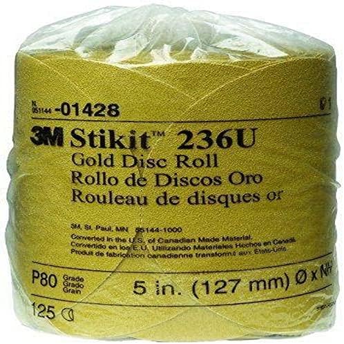 3M Stikit Gold Disc Roll 236U, 01428, 5 in, P80 Grade, 125 Discs Per Roll, Automoitve Abrasives