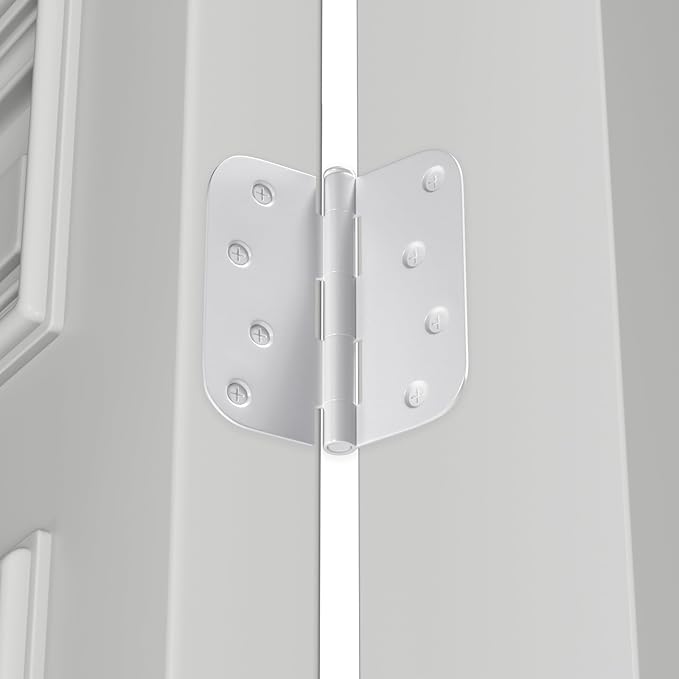 12 Pack goldenwarm 4 inch Door Hinges White Exterior Door Hinges - Residential Hinges for Interior and Exterior Doors, 5/8" Radius Corners, Iron