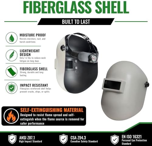 Pipeline Welding Helmet Hood, 2" x 4-1/4" Shade 10 Lens, Fiberglass Pipeliner Welding Hood with Ratchet Headgear