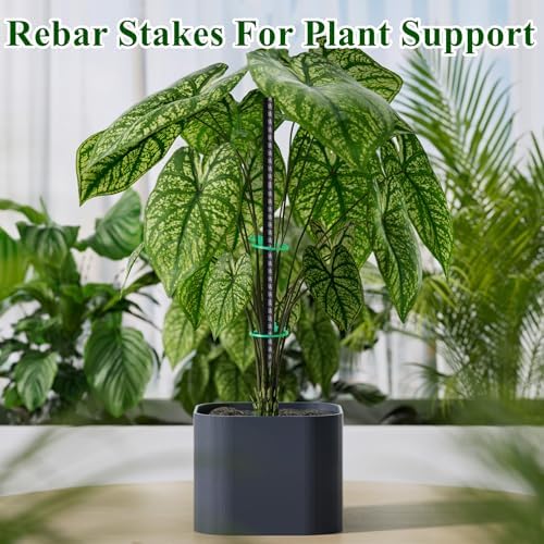 Rebar Stakes 16 Inch 20 Pack Heavy Duty Ground Anchors with Chisel Point End Long Straight Steel Tent Stakes 3/8" Thickness Metal Spikes Black Coated for Concrete Timber Camping Garden Plant