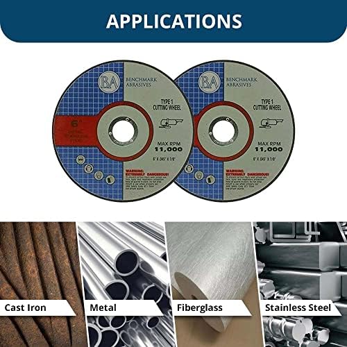Benchmark Abrasives 6 Inch Cut Off Wheels Aluminum Oxide Self Sharpening for Metal and Steel, .045" Thick 7/8" Arbor, Angle Grinder Cutting Disc, Type 1 Thin Grinding Cutting Wheel - 50 Pack