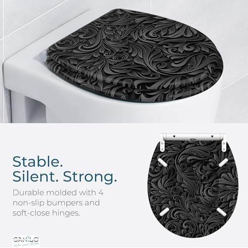 Sanilo Wooden Toilet Seat with Quick Release & Soft Close [ROUND] - Decorative & Slow Close Molded Wood Seat - With One Click for Easy Installation & Cleaning - With Adjustable Fit (Floral)