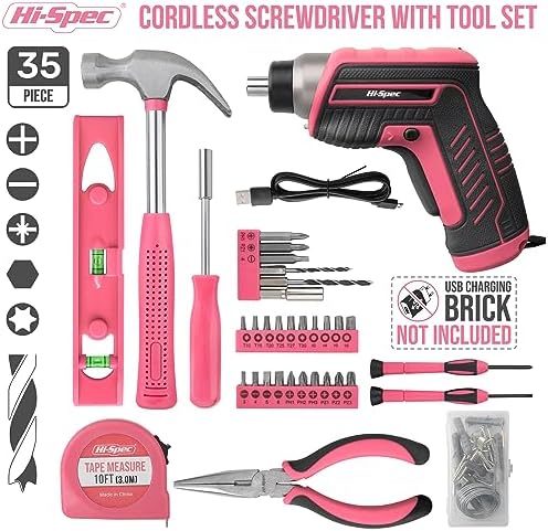 Hi-Spec 3.6V USB Electric Screwdriver for Home Repairs and Assembly, Pink
