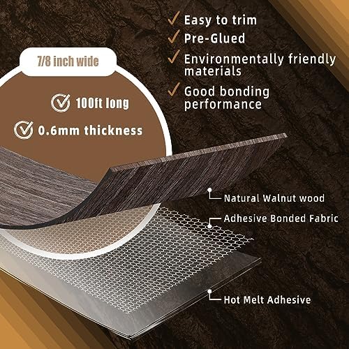 GSCIT Club Walnut Edge Banding, 7/8 inch x 100ft roll of Veneer Edge Banding -Pre-glued Flexible, Real Wood Tape Banding for Cabinet Repair Furniture Restoration