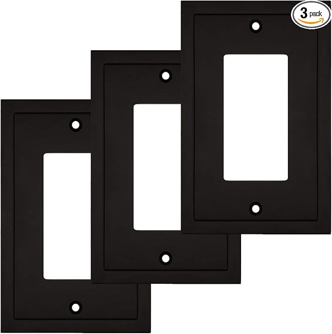 Modern Edge Decorative Wall Plate Switch Plate Outlet Cover, Durable Solid Zinc Alloy (Single Decorator 3PK, Matte Black)