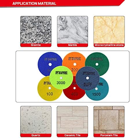 DT-DIATOOL Dry Diamond Polishing Pads 4 Inch for Granite Marble Quartz Stone Countertop Tiles 8 Pieces Grits 1500