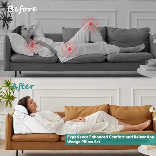 Bedluxe Wedge Pillow Set for After Surgery, Orthopedic Bed Wedge, White