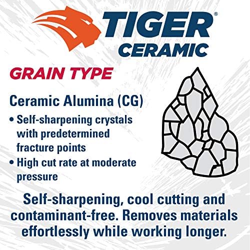 Weiler 58301 5 Inch Cutting Wheel, Tiger Ceramic Stainless Steel Superior Life & Cut Contaminant Free Max Performance Cutting, .045" CER60S Type 1 7/8" Arbor, Pack of 25