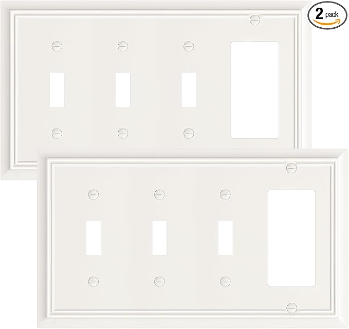 2-Pack Combo Triple Toggle/Decorator Outlet Cover Plate, Light Almond Decorative Switch Plates and Outlet Covers, Durable Natural Bamboo Fiber Wall Plate for Electrical Outlet, Receptacle, GFCI Outlet