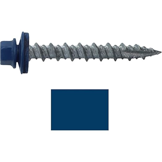 10 x 1-1/2" Gallery Blue Metal Roofing Screws - Hex Washer Head- Self-Starting/Tapping - EPDM Washer. 1 x 250 Count Bag - 250 Screws