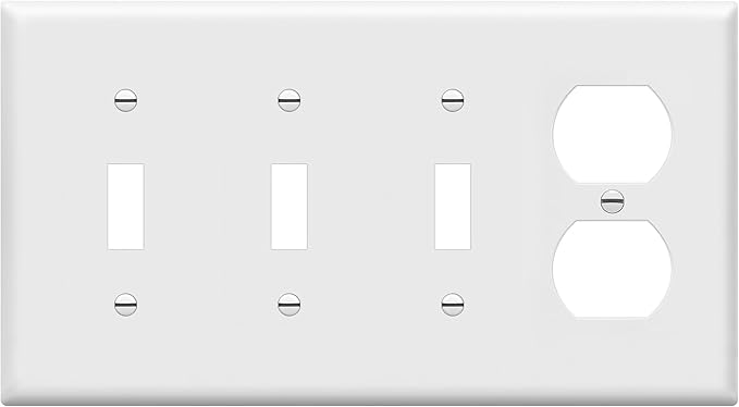 ENERLITES Combination Triple Toggle/Single Duplex Receptacle Outlet Wall Plate, Standard Size 4-Gang Light Switch Cover (4.50" x 8.19"), Polycarbonate Thermoplastic, UL Listed, 881321-W, White