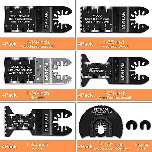 PECHAM 24PCS Universal Wood Metal Oscillating Multitool Quick Release Saw Blades Fit Porter Cable Black & Decker Rockwell Ridgid Ryobi Milwaukee Chicago