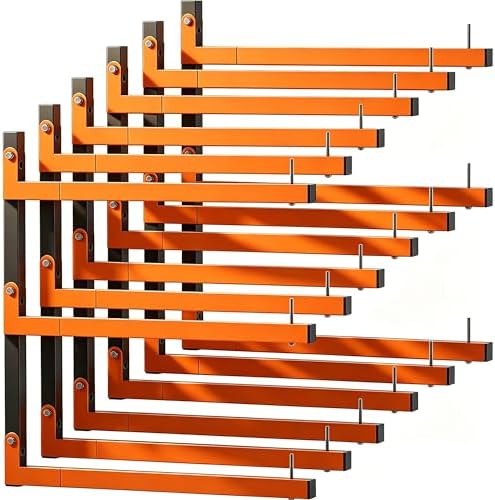 Lumber Rack Wall Mount, Heavy Duty Wood Storage Racks, 9-Level System Garage Shelving, 1080 Lbs Capacity Organizer Shelves, Folding Orange Brackets, 6 Pack Hanging Metal Shelf for Indoor and Outdoor