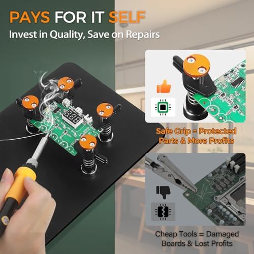 Magnetic Helping Hands Soldering Station Clamp Metal with 5X Magnifier Lamp (Black, Large)
