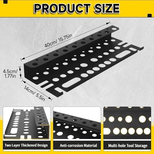 Metal Screwdriver Organizer, 15.75inch Utility Wall Mount Tool Organizer for Screwdrivers Pliers Holder with 35 Holes, Hand Tool Storage Rack for Workbench, Garage, Warehouse (Black, 2 Layers)