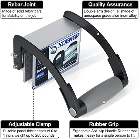 Panel and Plywood Carrier（2 Pack）, Plywood Lifting Tool and Drywall Carrying Tool, Aluminum Alloy Soft-Grip Handle Gripper Lift for Sheetrock, Adjustable Clamp Carrier Thickness up to 3/4 inch