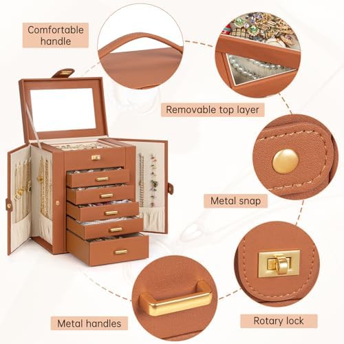 AKOZLIN 6-Tier Jewelry Box Organizer 5 Drawers Storage Orange Regular