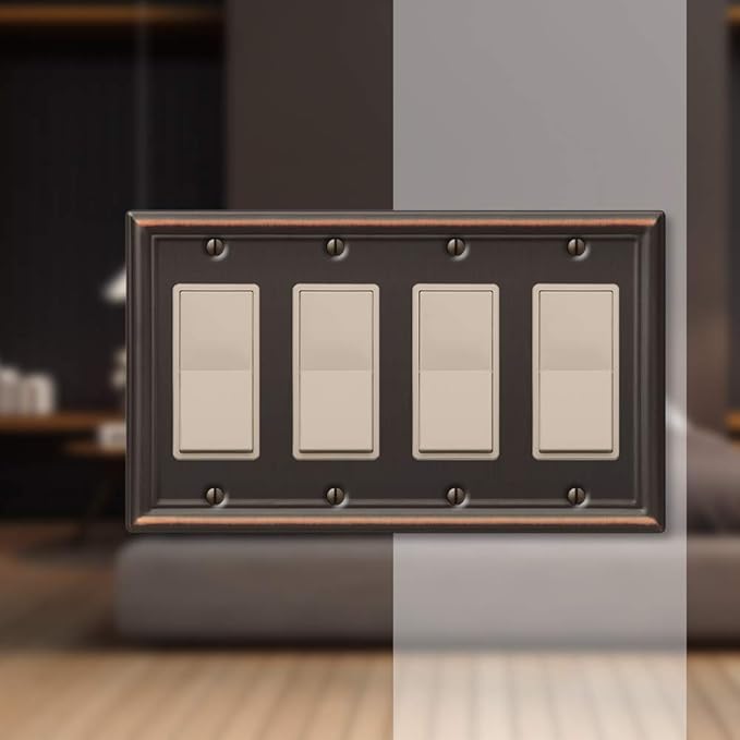 Amerelle 149R4DB Chelsea Wallplate, 4 Rocker, Steel, Aged Bronze, 1-Pack