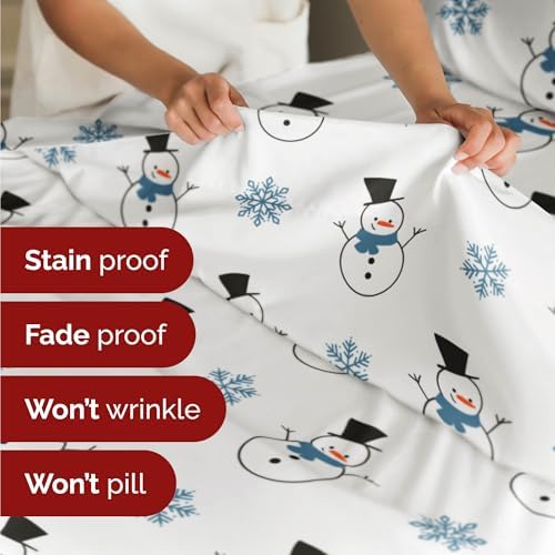 Christmas Sheet Set, Snowman, Festive Holiday Xmas Bedding Set - Queen Size