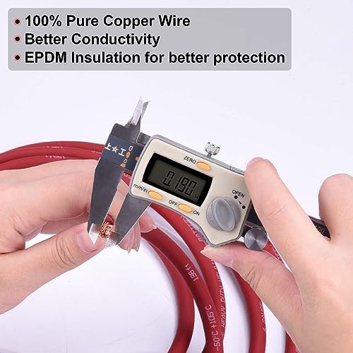 6 Gauge Battery Cable, 30FT Red + 30FT Black 6 AWG Pure Copper Wire Welding Cable, for Automotive, Battery, Solar and Generator, Standard USA OFC Wire