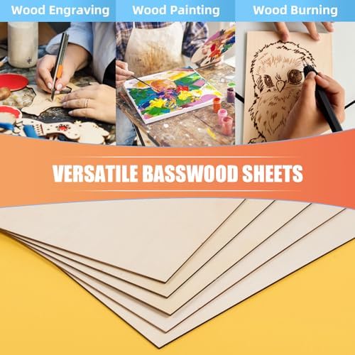 AWIZOM 6 Pack Basswood Sheets for Crafts-18 x 24 x 1/8 Inch- 3mm Thick Plywood Sheets with Smooth Surfaces Unfinished Wood Boards for Laser Cutting, Wood Burning, Architectural Models, Staining