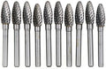 10Pcs/set 5/16 Dia. Solid Carbide Convex Concave Burrs Heavy DutyTungsten Grinding Cutting Heads Chamfering Abrasion Industrial Deburring Rotary Tools for Oblong Slots Holes
