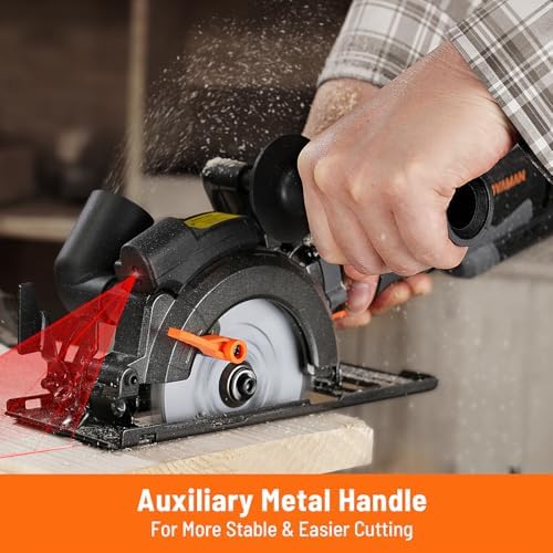DOVAMAN Circular Saw, 5.8A 4-1/2" Circular Saw w/Laser & Auxiliary Handle