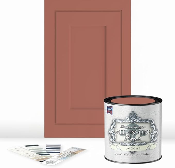 ALL-IN-ONE Paint by Heirloom Traditions, Sedona (Warm Coral), Quart - Durable cabinet and furniture paint. Built in primer and top coat, no sanding needed. Includes our 30 featured color card.