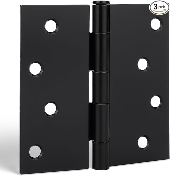 goldenwarm 3 Pack Matte Black Door Hinges, 4 x 4 Inch Black Interior Door Hinges with Square Corners