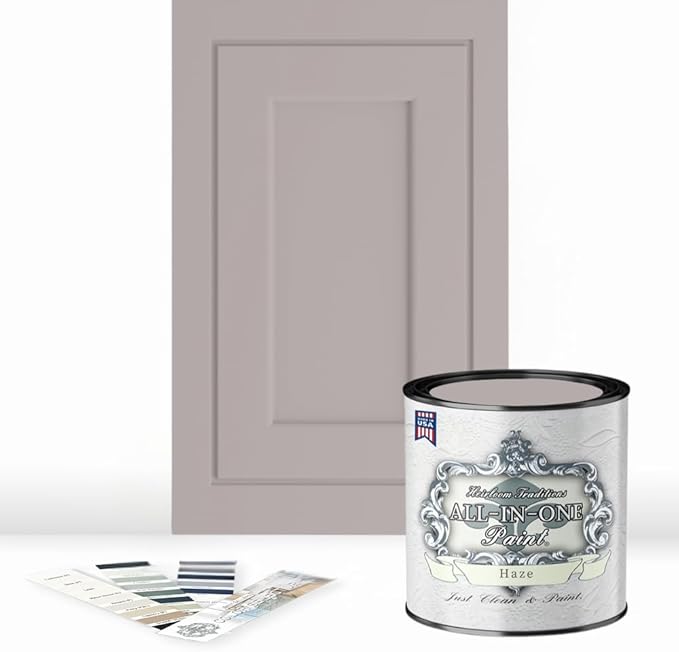 ALL-IN-ONE Paint by Heirloom Traditions, Haze (Gray Lavender), Quart - Durable cabinet and furniture paint. Built in primer and top coat, no sanding needed. Includes our 30 featured color card.