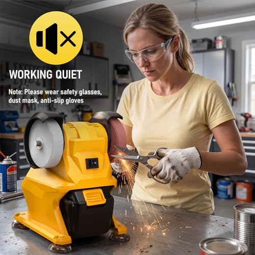 Mini Bench Grinder, Cordless Grinder Compatible with Dewalt 20V Battery (No Battery), Dual 3'' Grinding Wheels with Safety Guard & Non-slip Base for Sharpening Knives, Drills and Steel Rust Removal