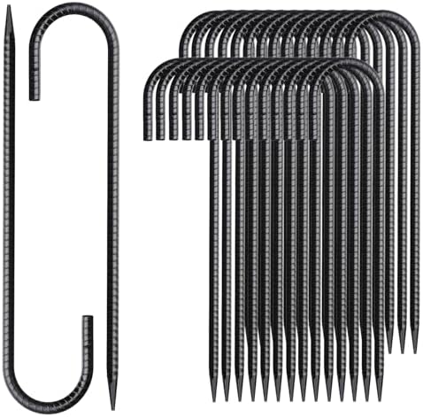 Rebar Stakes 12 Inch J Hook Ground Stakes Heavy Duty 30 Pack Chain Link Fence Stakes Galvanized Anchors Metal Tent Stakes for Wire Fencing Concrete Forming Trampolines Camping Canopies Shed Swing
