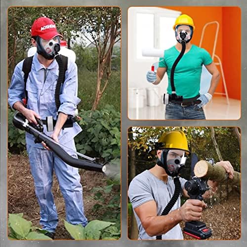 HANUU Reusable PAPR Respirator, Portable PAPR Respirator System with 40mm Activated Carbon Filter, Powered Air Purifying Respirators, Gas Mask for Gases, Dust, Vapors, Chemicals, Paint, Spray